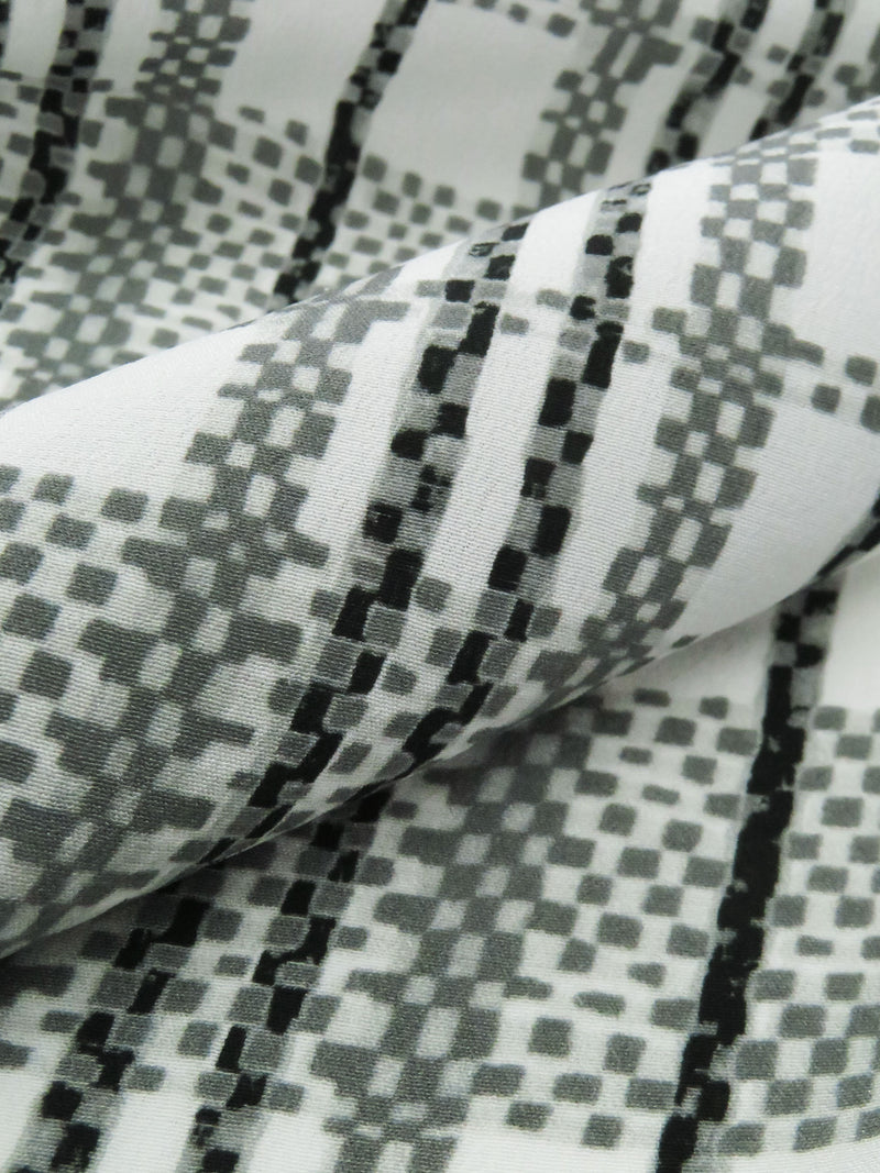 Iron Gray/White/Black/Smoked Gray 100% Silk Plaid Print Crepe de Chine - NY Designer - 44W