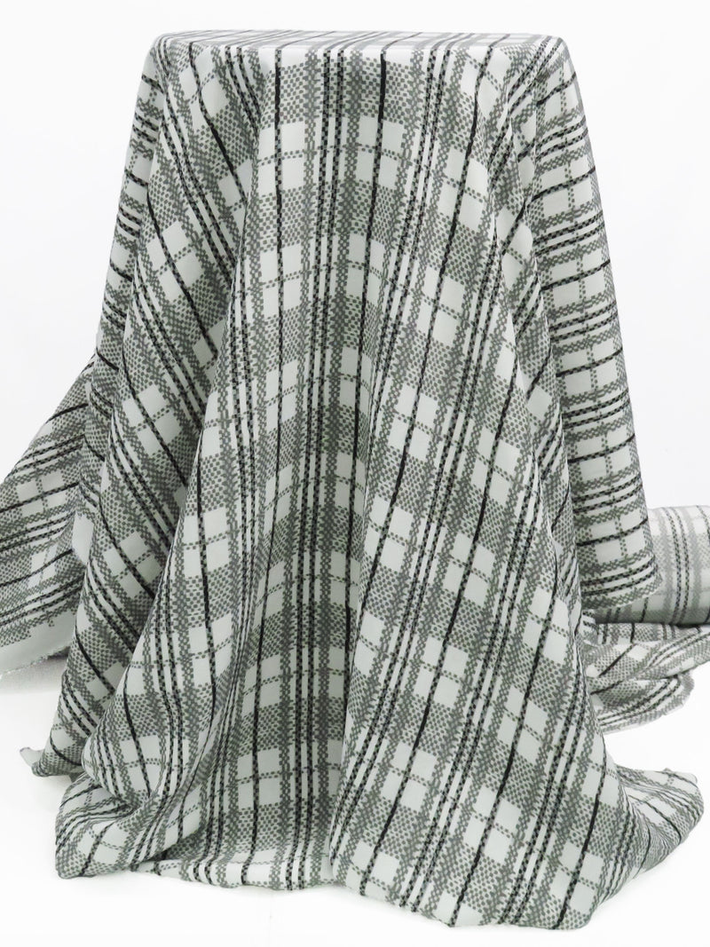 Iron Gray/White/Black/Smoked Gray 100% Silk Plaid Print Crepe de Chine - NY Designer - 44W