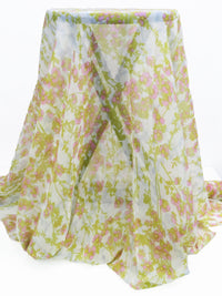 Olive/Taffy Pink/Pale Shadow Blue/Multi 100% Silk Floral Print Crinkle Chiffon - NY Designer - 50W