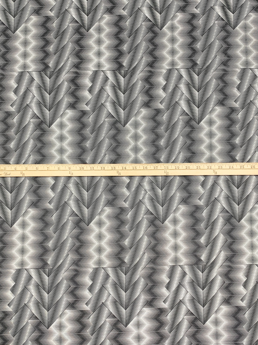 Black/Off-White 100% Rayon Zig-Zag Geometric Lines Print Interlock Knit - Imported From Italy - 49W