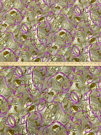 Deep Fuchsia/Yukon Gold/Multi Rayon/Lycra Ornate Chains & Belts Print Jersey Knit - Imported From Italy - 54W
