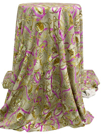 Deep Fuchsia/Yukon Gold/Multi Rayon/Lycra Ornate Chains & Belts Print Jersey Knit - Imported From Italy - 54W