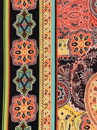 Mango/Black/Vermilion/Multi Polyester/Lycra Double Border Ornate Bohemian Print ITY Knit 59W