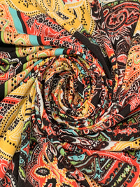 Mango/Black/Vermilion/Multi Polyester/Lycra Double Border Ornate Bohemian Print ITY Knit 59W