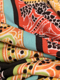 Mango/Black/Vermilion/Multi Polyester/Lycra Double Border Ornate Bohemian Print ITY Knit 59W