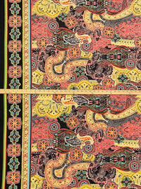 Mango/Black/Vermilion/Multi Polyester/Lycra Double Border Ornate Bohemian Print ITY Knit 59W