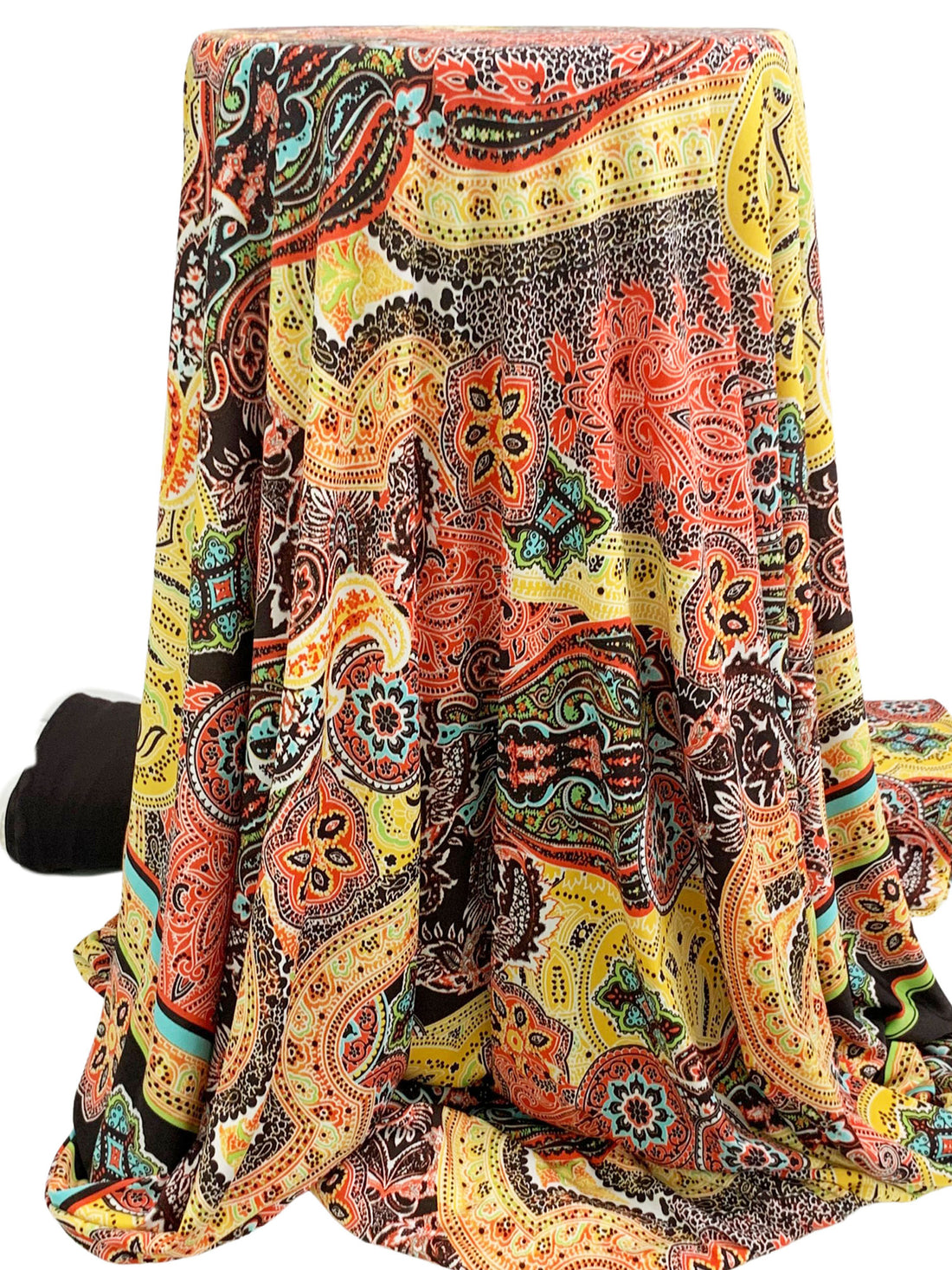 Mango/Black/Vermilion/Multi Polyester/Lycra Double Border Ornate Bohemian Print ITY Knit 59W