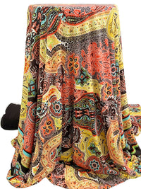 Mango/Black/Vermilion/Multi Polyester/Lycra Double Border Ornate Bohemian Print ITY Knit 59W