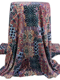 Wild Plum/Blueberry/Black/Multi Polyester/Lycra Multi-Patchwork Print DTY Knit 60W