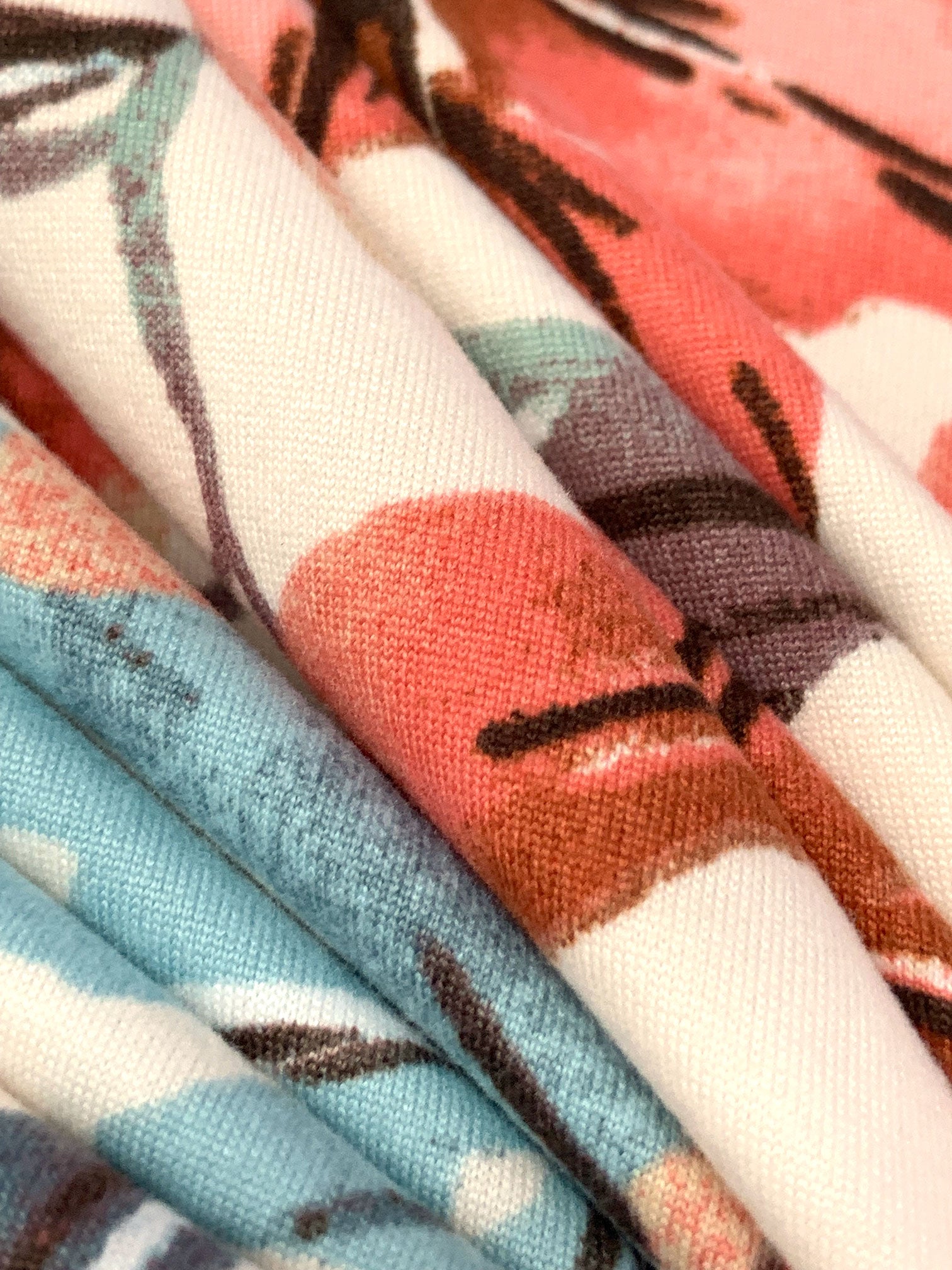 Ivory/Salmon/Steel Teal Polyester/Lycra Floral Print Double