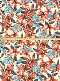Ivory/Salmon/Steel Teal Polyester/Lycra Floral Print Double Brushed Knit 63W