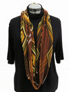 Chocolate Brown/Caramel/Cedar/Multi Polyester/Spandex Geometric Border Print Infinity Scarf