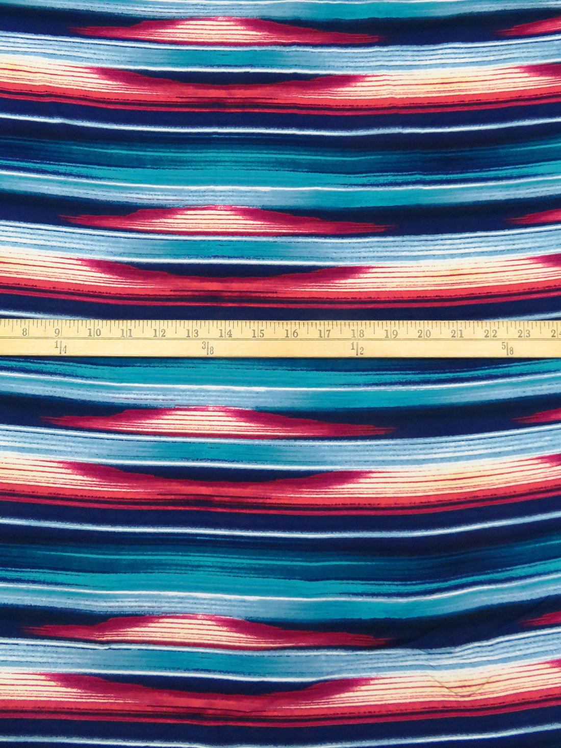 Dark Teal/Palest Yellow/Desire/Multi Cotton/Lycra Horizontal Abstract Stripe Print Jersey Knit 68W