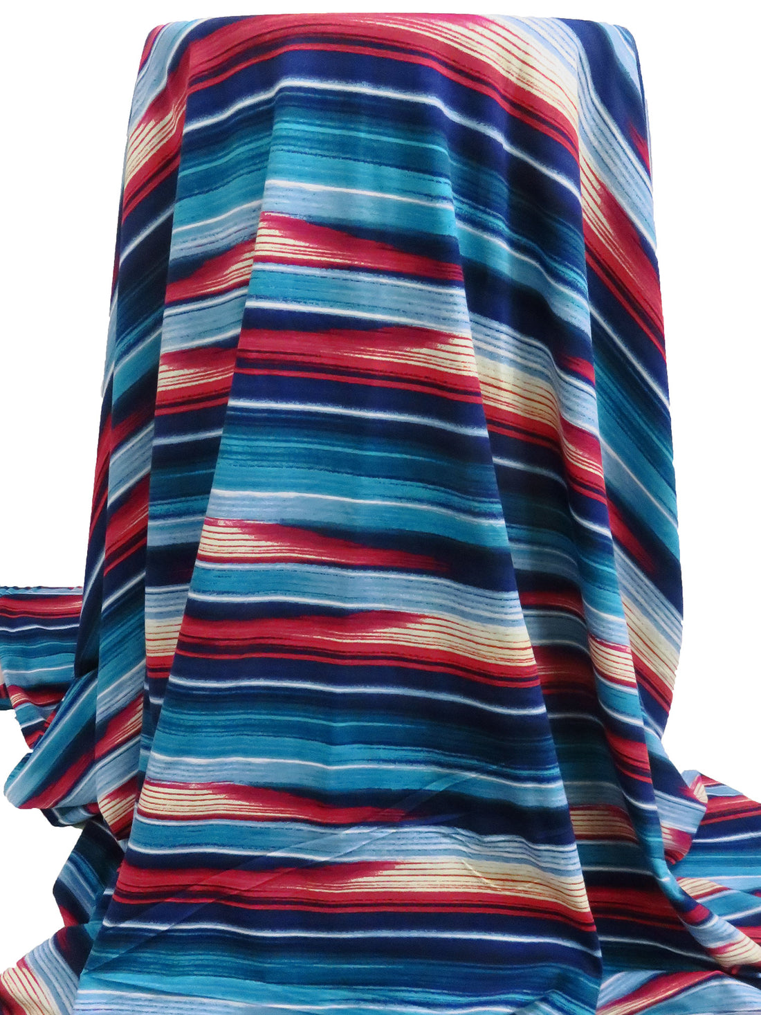 Dark Teal/Palest Yellow/Desire/Multi Cotton/Lycra Horizontal Abstract Stripe Print Jersey Knit 68W