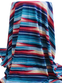 Dark Teal/Palest Yellow/Desire/Multi Cotton/Lycra Horizontal Abstract Stripe Print Jersey Knit 68W