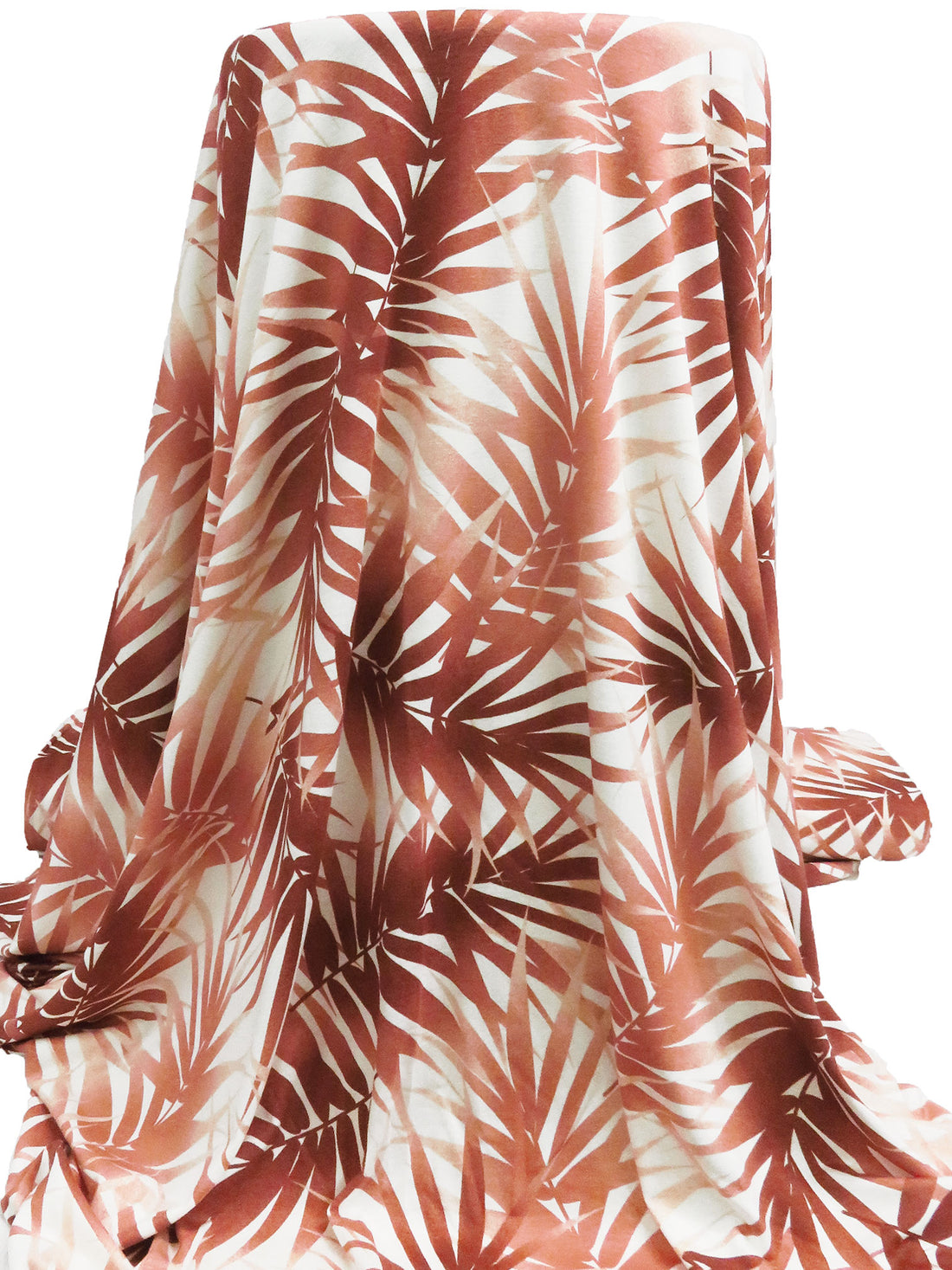 Dusty Burnt Umber/Off-White/Desert Sand Rayon/Lycra Large Leaf Print Jersey Knit 62W