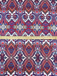 Scarlet/Dark Navy/White/Multi Rayon/Lycra Ornate Print Jersey Knit 60W