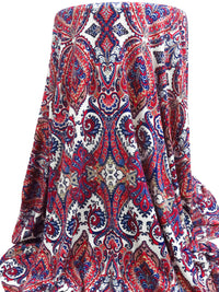 Scarlet/Dark Navy/White/Multi Rayon/Lycra Ornate Print Jersey Knit 60W