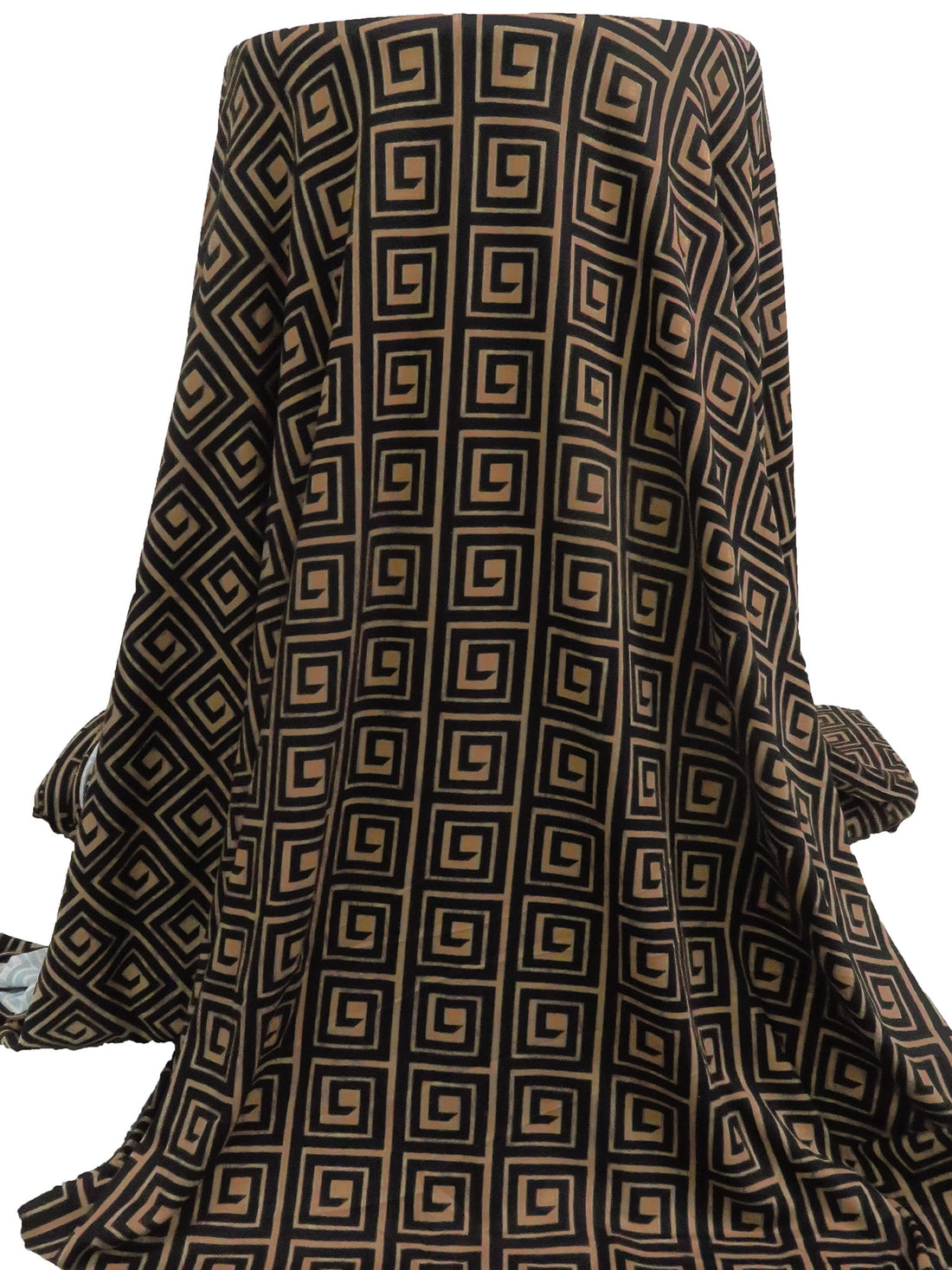 Black/Pale Brown Polyester/Lycra Spiral Square Print Double Brushed Knit 61W