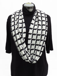 White/Black Cotton/Rayon Novelty Geometric Print Infinity Scarf