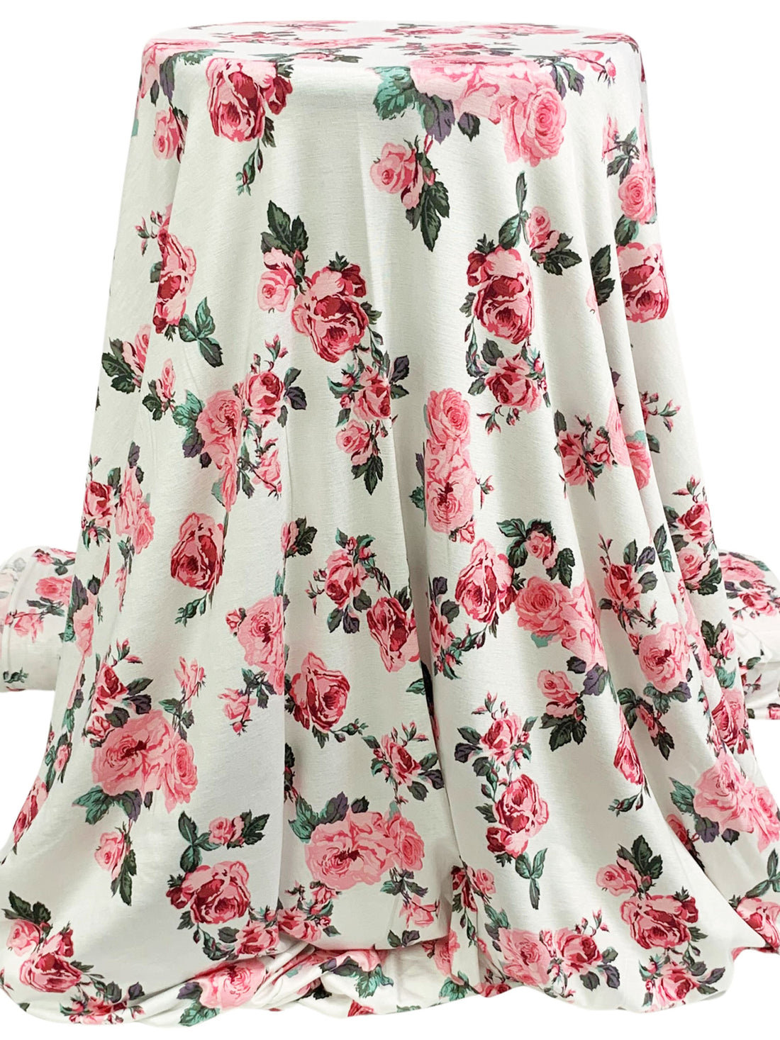 Eggshell/Petal Pink/Dark Hunter Green Rayon/Lycra Floral Print Jersey Knit 62W