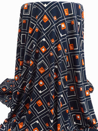 Midnight Navy/Off-White/Vivid Orange Polyester/Lycra Squares On Squares Print ITY Knit 59W