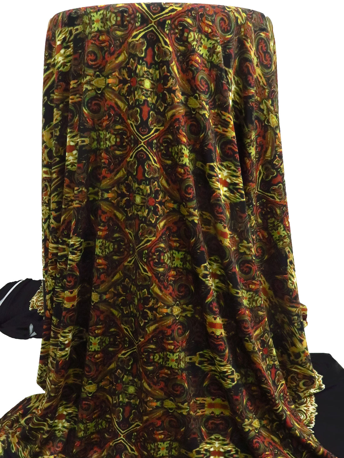 Burnt Umber/Black/Olive/Multi Polyester/Lycra Double Border Ornate Print DTY Knit 60W