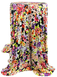 Purple Heart/Black/Crimson Red/Multi 100% Rayon Floral Print Interlock Knit 45W