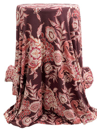 Deep Garnet/Dusty Rose/White Polyester/Lycra Single Border Ornate Horizontal Floral Print ITY Knit 58W