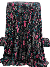 Black/Brink Pink/Pacific Blue/White Rayon/Lycra Stylized Geometric Print Jersey Knit 60W