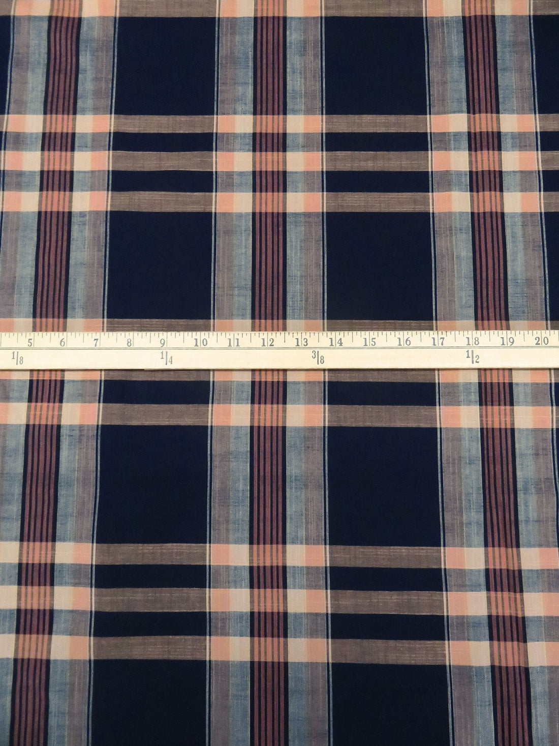 Midnight Navy/Dark Dusty Salmon/Light Tan/Multi 100% Cotton Plaid Weave Shirting - NY Designer - 60W