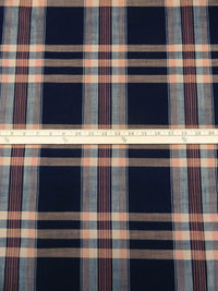 Midnight Navy/Dark Dusty Salmon/Light Tan/Multi 100% Cotton Plaid Weave Shirting - NY Designer - 60W