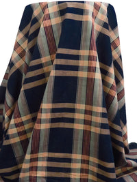 Midnight Navy/Dark Dusty Salmon/Light Tan/Multi 100% Cotton Plaid Weave Shirting - NY Designer - 60W