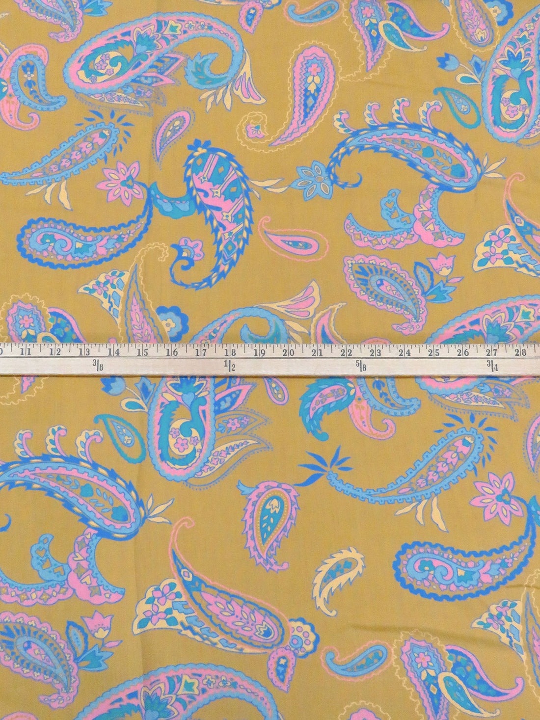Old Gold/Charm Pink/Iceberg/Multi Cotton/Silk Paisley Print Twill Shirting - NY Designer - 44W