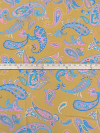 Old Gold/Charm Pink/Iceberg/Multi Cotton/Silk Paisley Print Twill Shirting - NY Designer - 44W