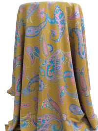 Old Gold/Charm Pink/Iceberg/Multi Cotton/Silk Paisley Print Twill Shirting - NY Designer - 44W