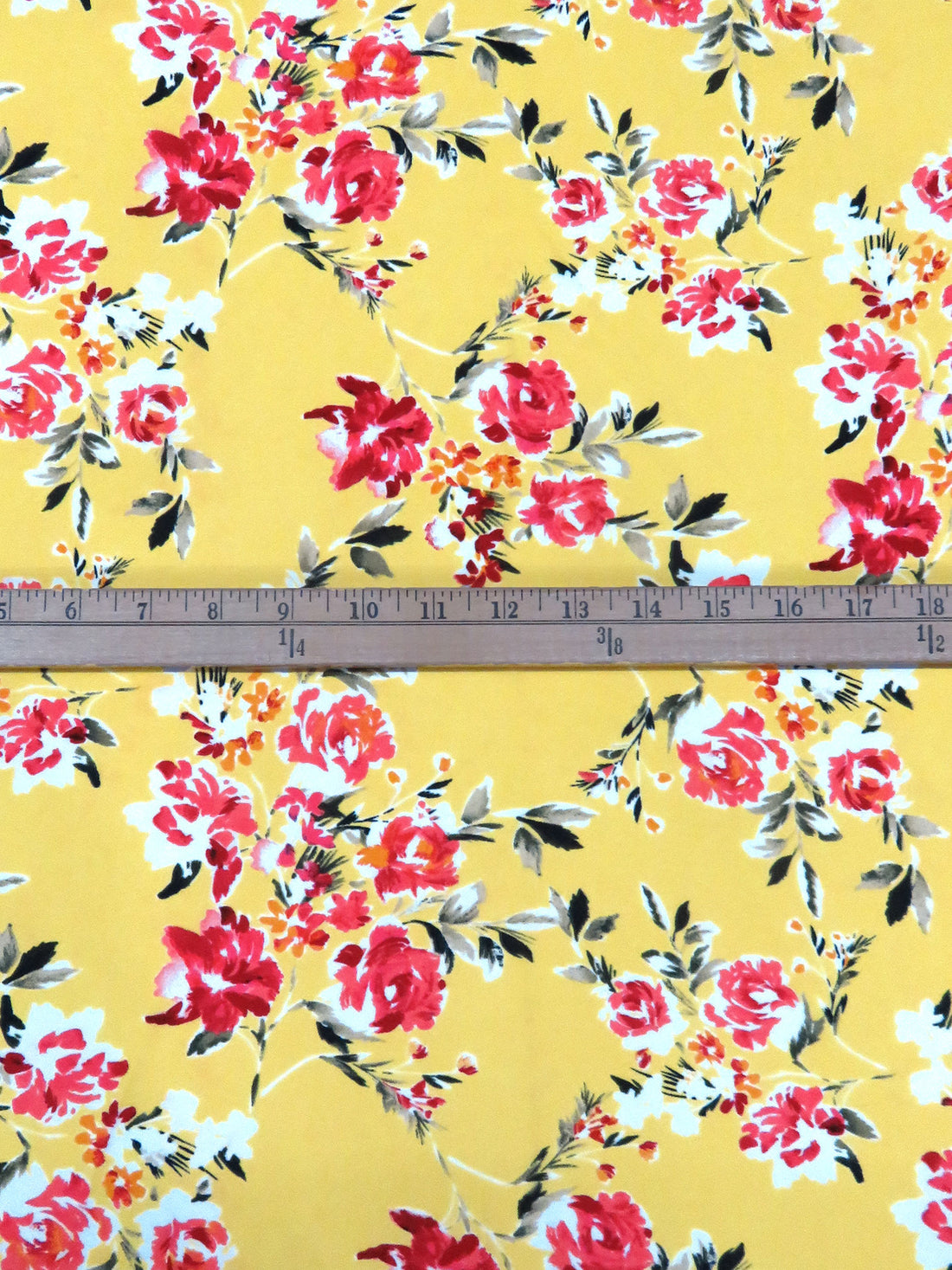 Royal Yellow/White/Pastel Red/Multi 100% Polyester Artistic Floral Print Crepe Blouse Weight Woven 58W