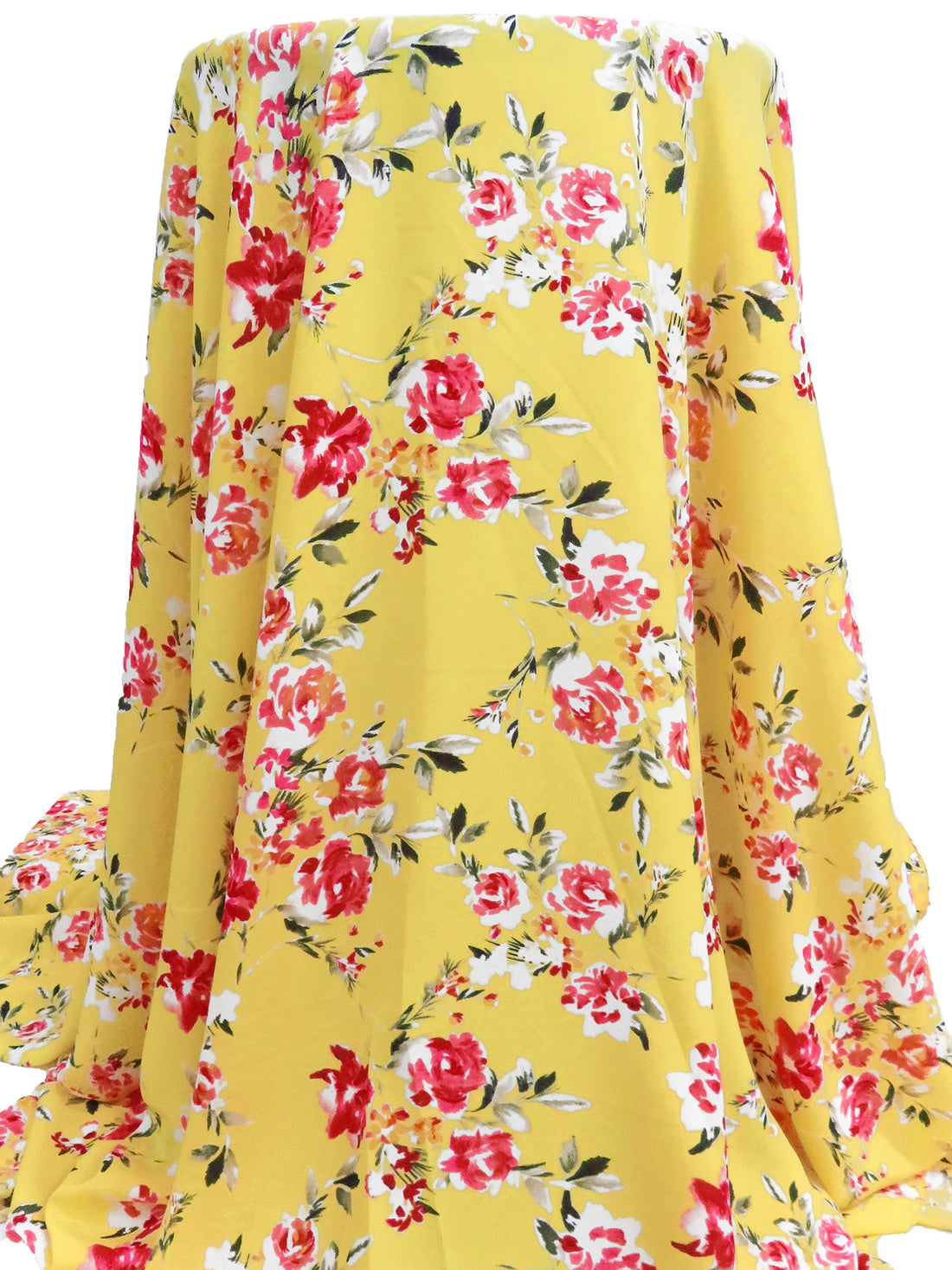 Royal Yellow/White/Pastel Red/Multi 100% Polyester Artistic Floral Print Crepe Blouse Weight Woven 58W