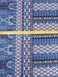 Dark Cornflower/White/Scarlet/Multi Polyester/Lycra Double Border Ornate Stripe Print DTY Knit 61W