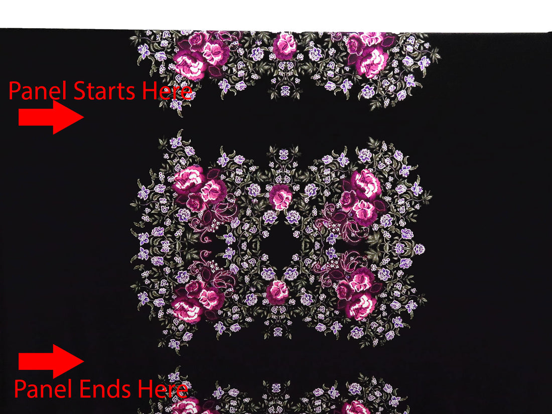 SOLD BY THE PANEL ONLY - Black/French Plum/White/Multi Polyester/Lycra Mirrored Floral Puff Print ITY Knit 59W