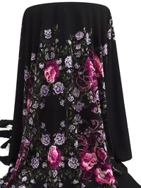 SOLD BY THE PANEL ONLY - Black/French Plum/White/Multi Polyester/Lycra Mirrored Floral Puff Print ITY Knit 59W