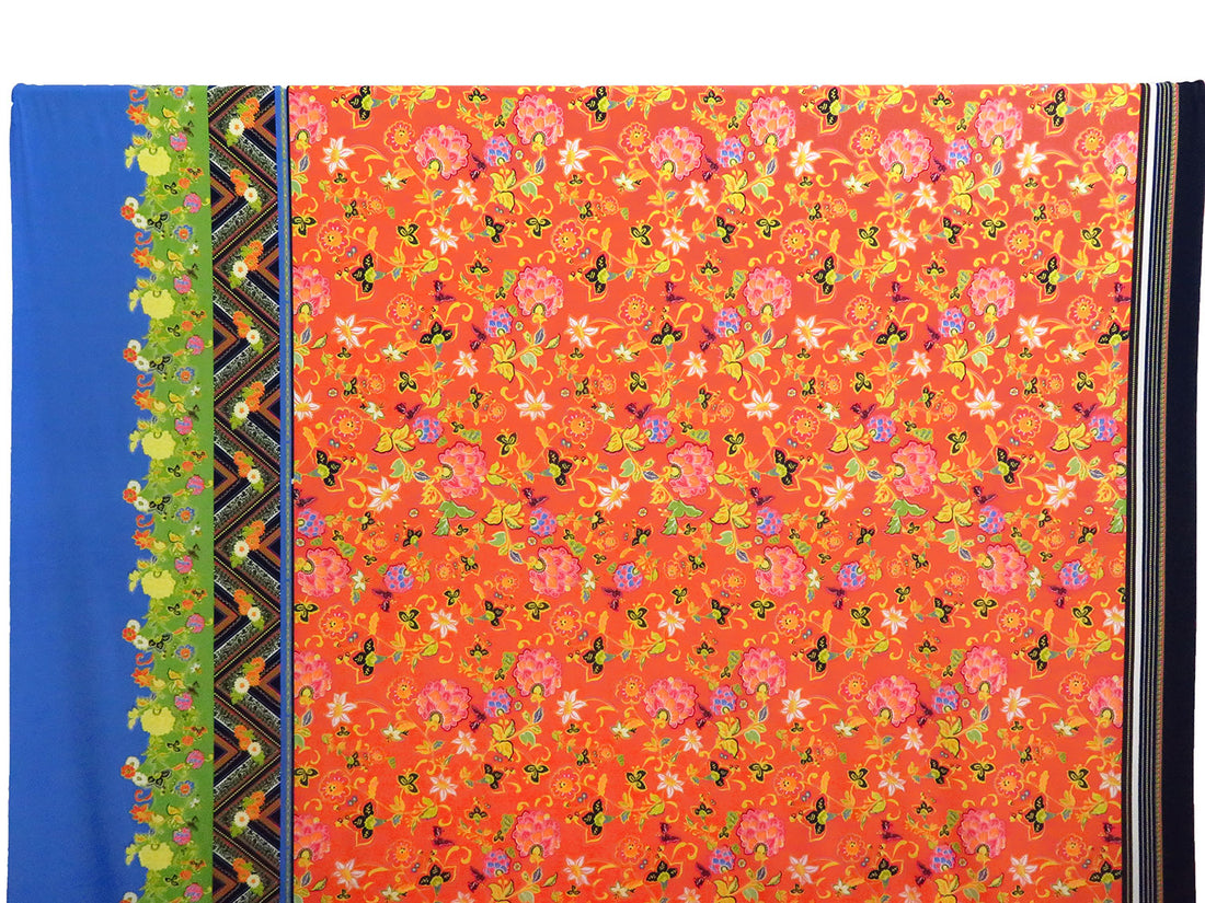 Vermilion/Lemon/Dark Cornflower/Multi Polyester/Lycra Multi Double Border Folk Floral Print ITY Knit 59W