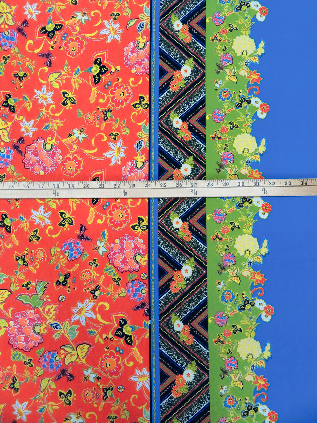 Vermilion/Lemon/Dark Cornflower/Multi Polyester/Lycra Multi Double Border Folk Floral Print ITY Knit 59W
