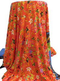 Vermilion/Lemon/Dark Cornflower/Multi Polyester/Lycra Multi Double Border Folk Floral Print ITY Knit 59W