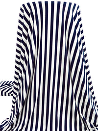 Midnight Blue/White Polyester/Lycra Vertical Stripe Print DTY Knit 60W
