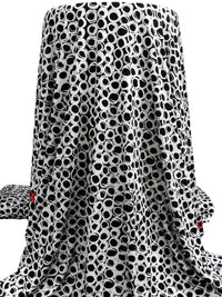Black/White/Muted Vermilion Polyester/Lycra Double Border Abstract Circles Print DTY Knit 60W