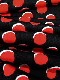 Black/White/Vivaldi Red Polyester/Lycra Variegated Offset Circles Print DTY Knit 60W
