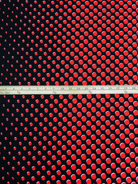 Black/White/Vivaldi Red Polyester/Lycra Variegated Offset Circles Print DTY Knit 60W