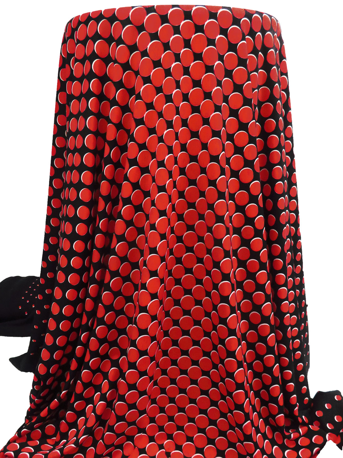 Black/White/Vivaldi Red Polyester/Lycra Variegated Offset Circles Print DTY Knit 60W