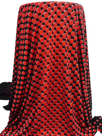 Black/White/Vivaldi Red Polyester/Lycra Variegated Offset Circles Print DTY Knit 60W
